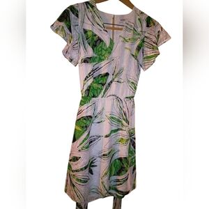White House Black Market Green Leaf Print Women's Tie Dress Size 00